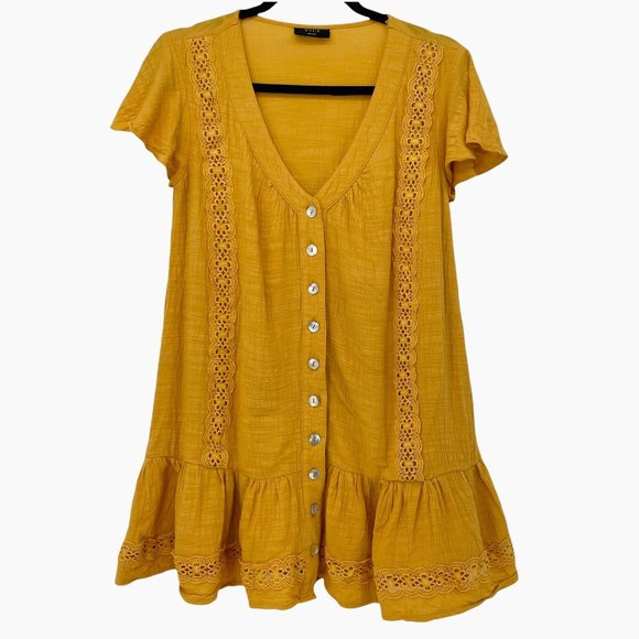 Vici Tops - Vici Boutique Mustard Yellow Tunic Size S Small Boho Top Womens Crocheted Rayon